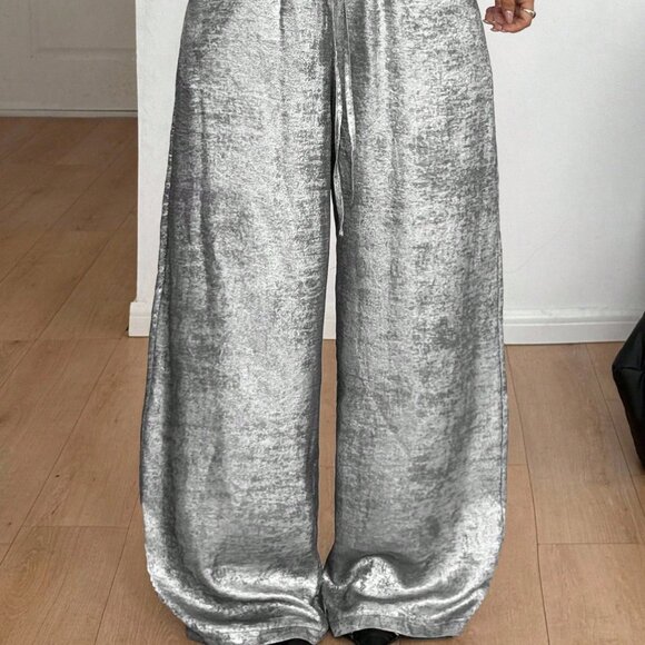 Silver Women's wide legged loose fit Pants - Picture 5 of 8